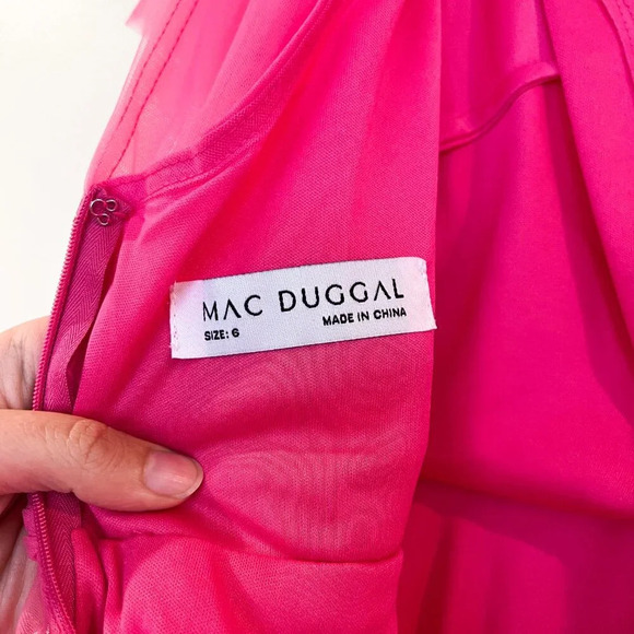 Mac Duggal Hot Pink Tulle V Neck Strapless Layered Preppy Mini Dress 6 NWT - Picture 6 of 10